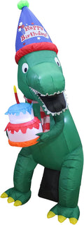 Blossom Inflatables 7 Foot Tall Happy Birthday Inflatable Green Dinosaur / With Cake and Candle, Pre-Lit LE