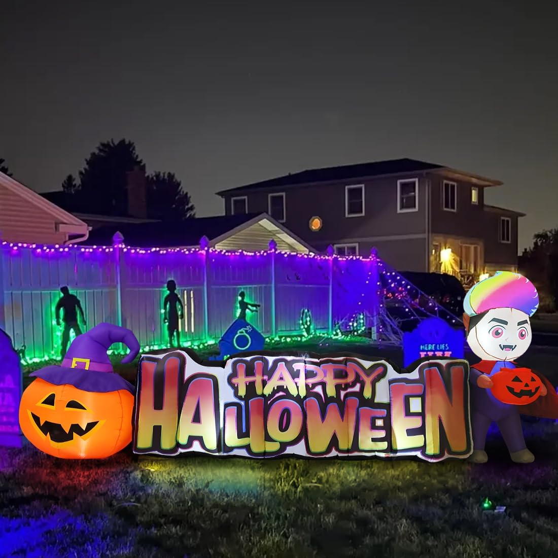 GOOSH 11.5 FT Vampire Halloween Inflatable with Pumpkin & LED Lights for Yard Decoration