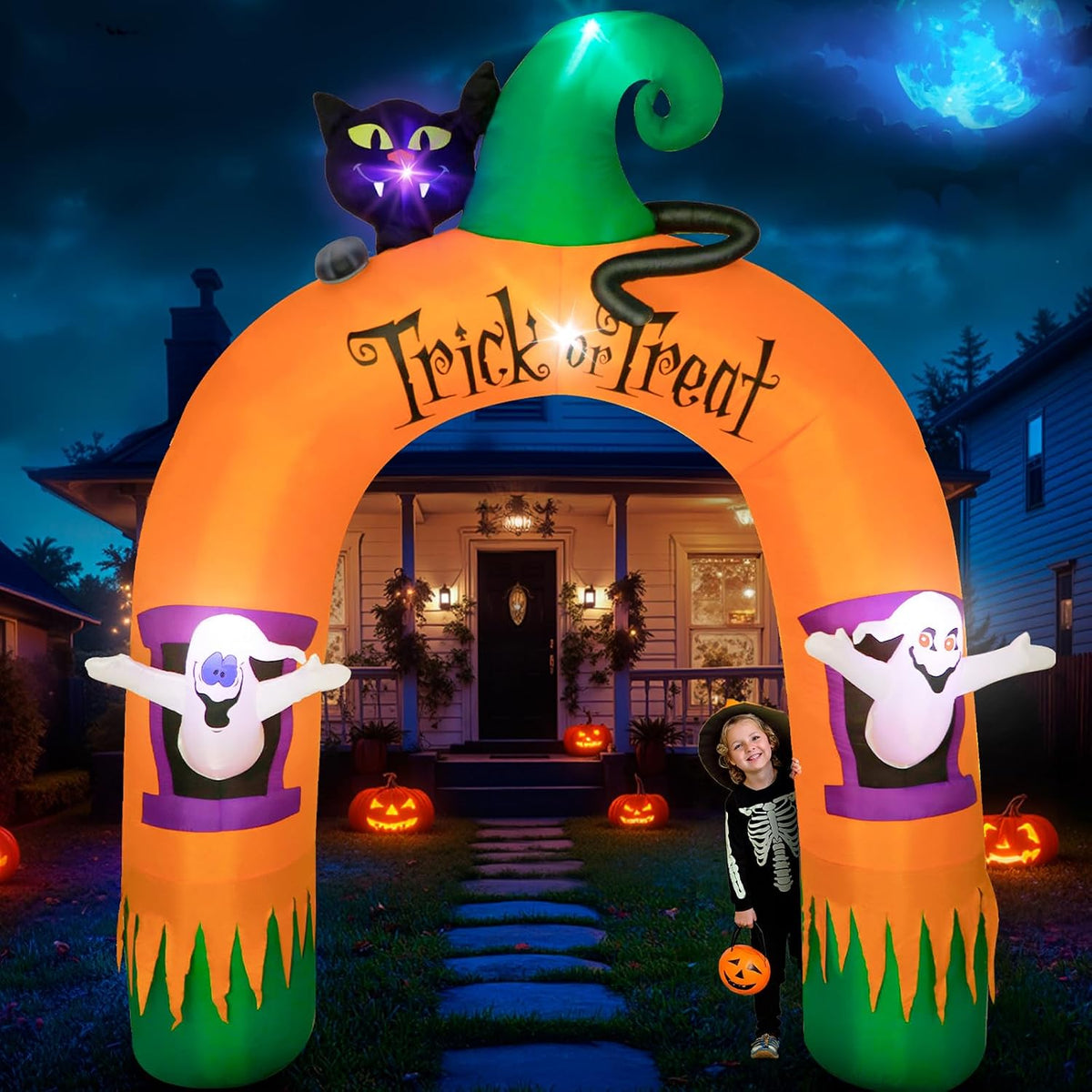Dawdix 10FT Large Halloween Inflatable Archway Decoration, Halloween Blow Up Lighted Archway with Ghost &