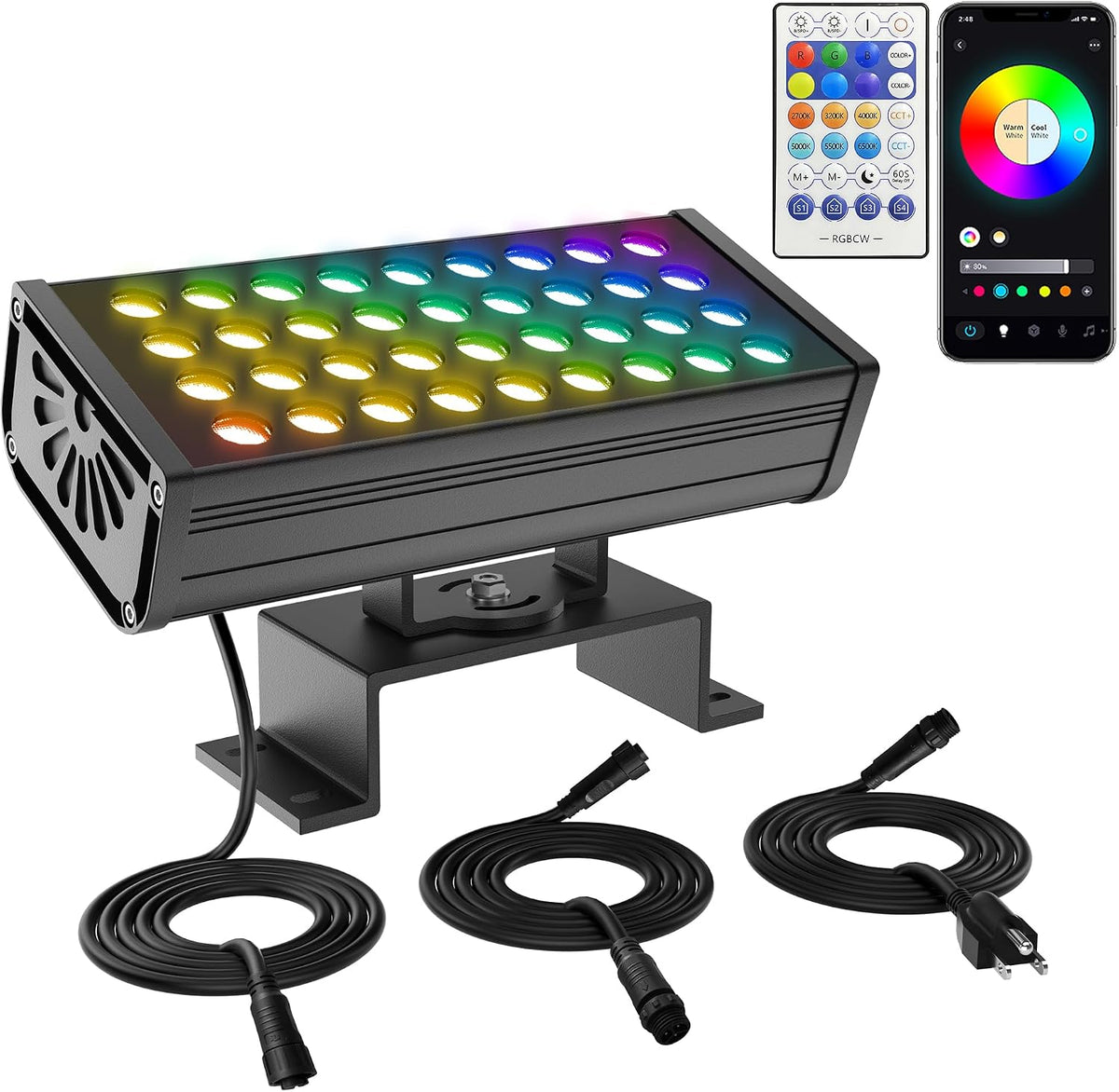 Yasotek RGBCW LED Flood Light Outdoor 180W, Smart WiFi APP, IP66 Waterproof / Linkable, Smart WiFi + RF Rem