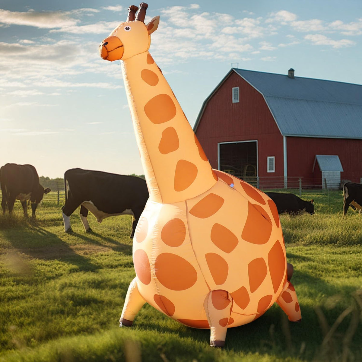 8FT Cute Chubby Giraffe Inflatbale Decorations, Christmas Inflatables Animals Chibi Style, Zoo Amusement Park
