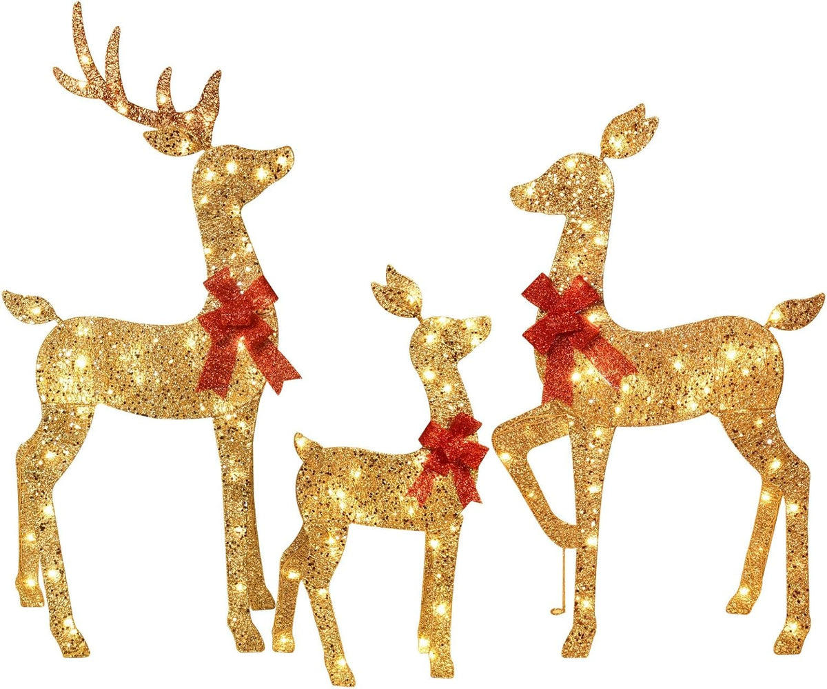 3-Piece 2D Lighted Christmas Deer Family Set - HOYECHI Large Outdoor Yard Reindeer Holiday Decoration with 145 LED Lights,...