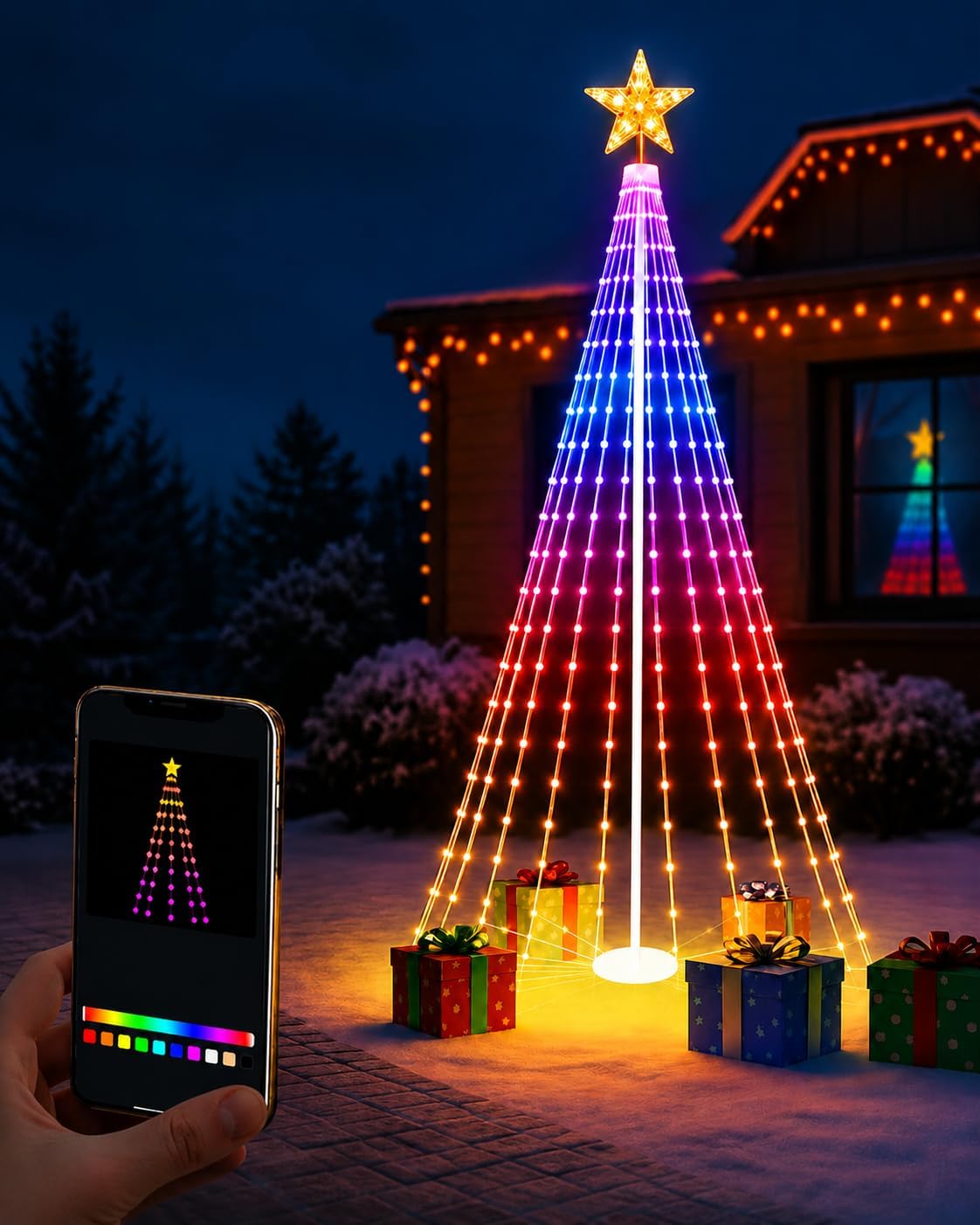 Probro 10FT Smart Outdoor Christmas Tree Lights, 514 LED RGB Light Show / App Control, RGB Color Changing,