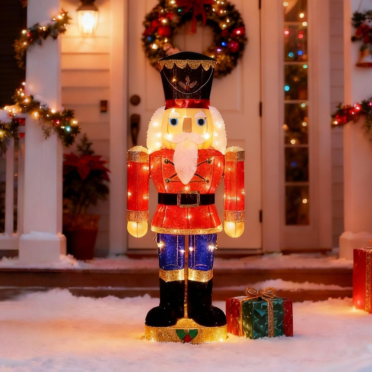 Hausse Lighted Christmas Outdoor Decor, 37.5" Height Pre-Lit 3D Tinsel Xmas Nutcracker Soldier Figure, Light Up Xmas Yard ...