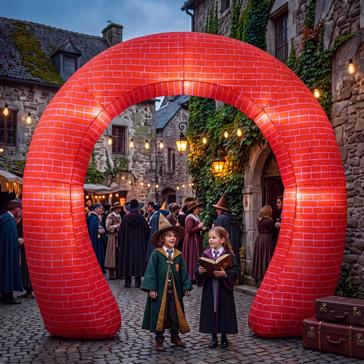 ZeahVeyora 9 FT Halloween Magical Inflatable Archway Decoration / Red Brick Archway Inflatable Arch with