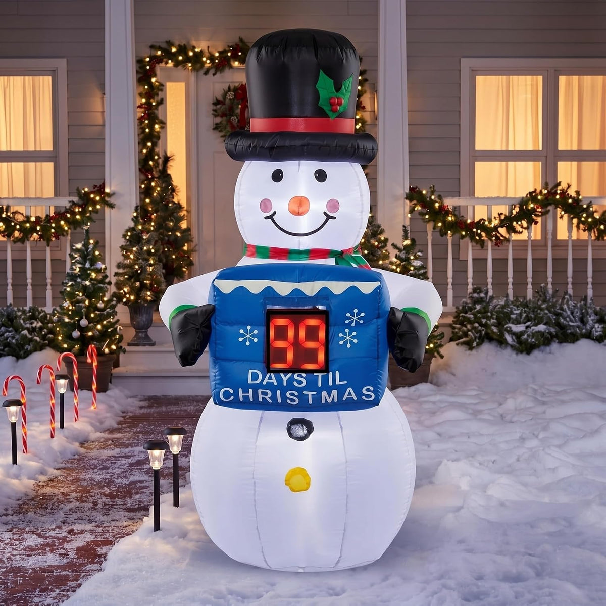 Foilswirl 4.33 ft Christmas Inflatable Snowman with 99-Day LED Countdown / Built-in LED Lighted, Blow up