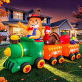 SEASONBLOW 9 FT Thanksgiving Inflatable Train with Scarecrow Decoration, Light Up Thanksgiving Blow Up Turkey