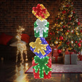 DomKom Set of 4 Flat Stacked Christmas Lighted Gift Boxes 40" Height - 2D Lighted Christmas Boxes with