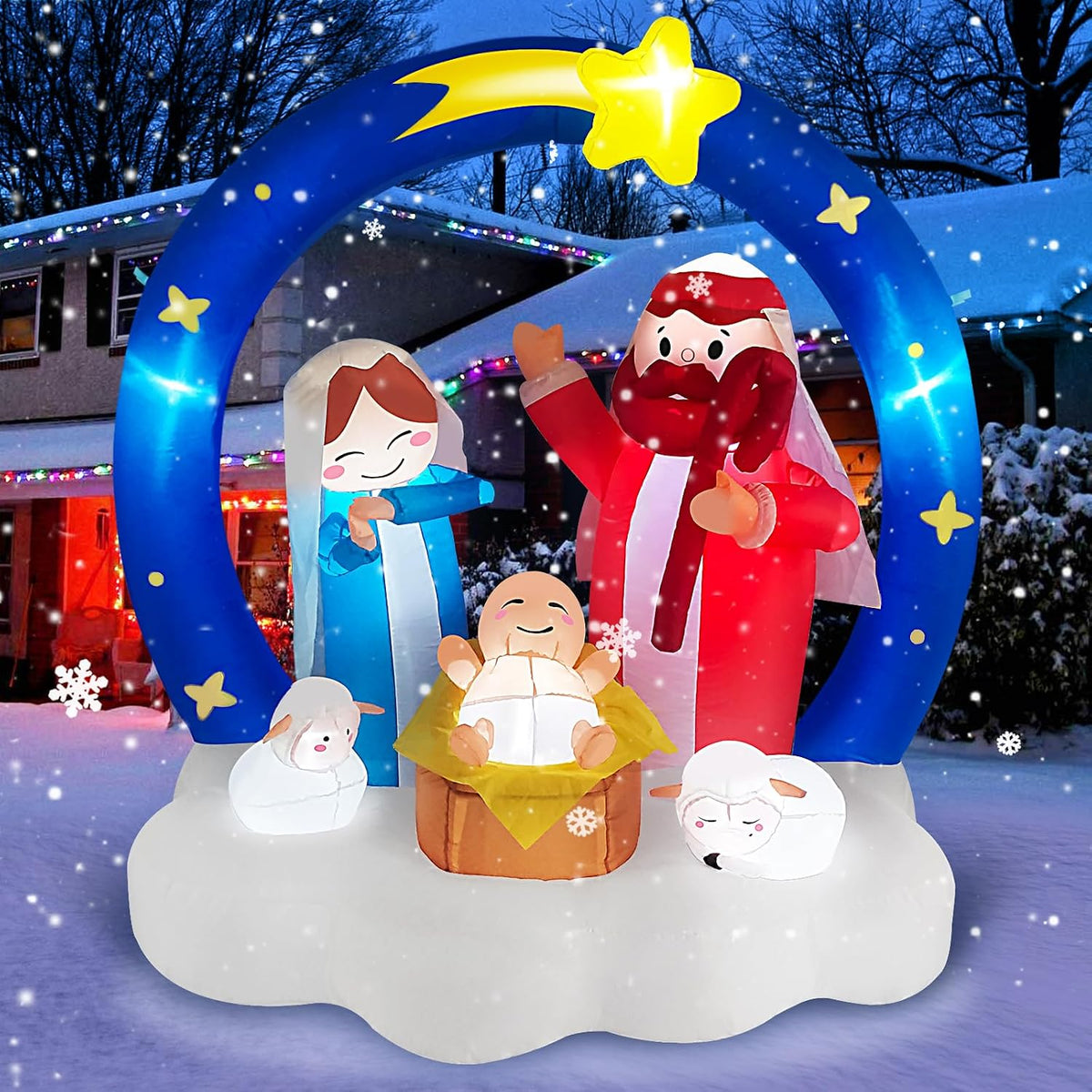 Danxilu 6FT Inflatable Nativity Scene Outdoor Christmas Decorations w/LEDs / Holy Family & Star of Bethlehem