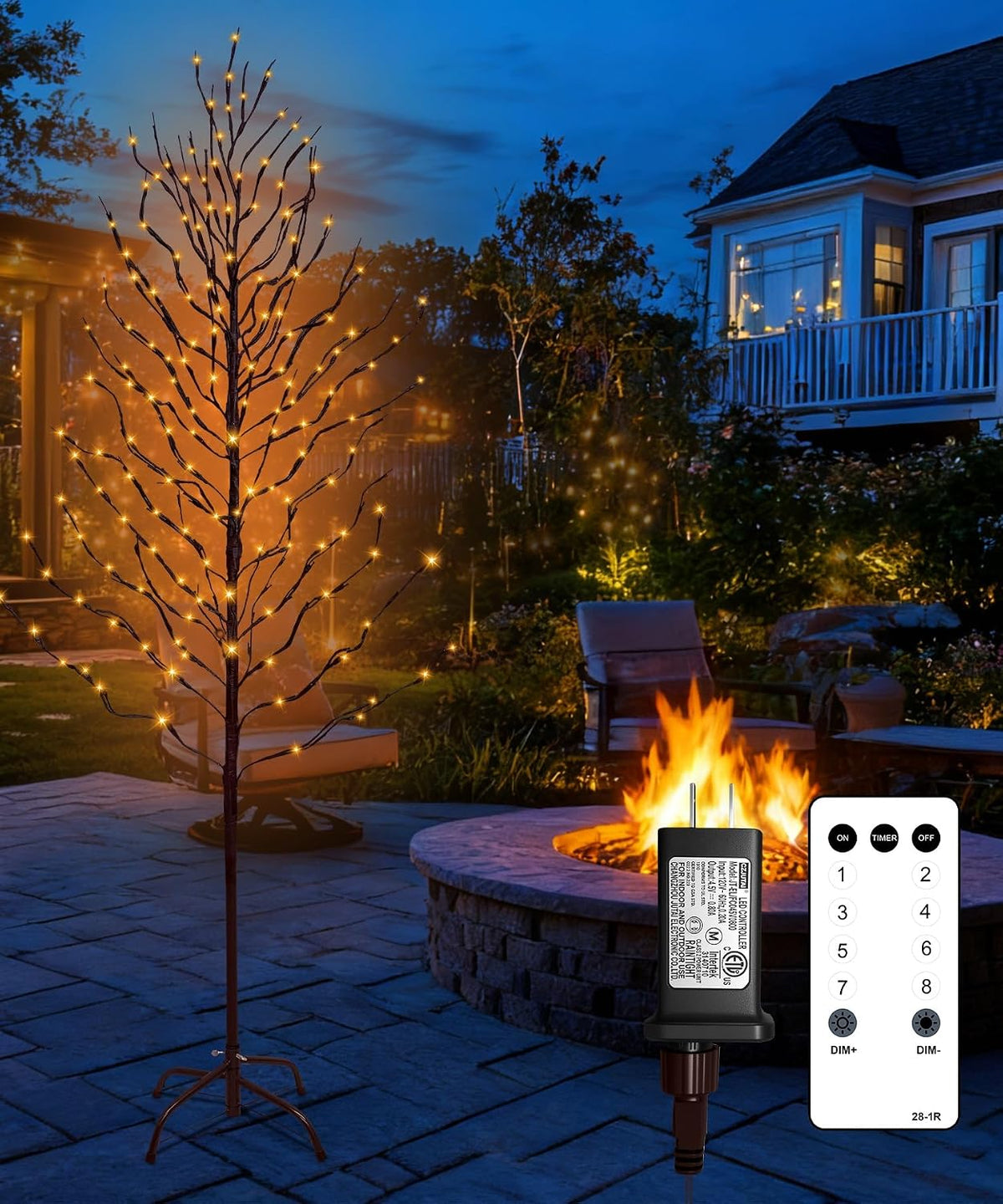 7Ft 312 Lights LED Birch Tree, Light Up Twig Tree for Home Festival, Lighted Star Trees with 8 Twinkle Modes,