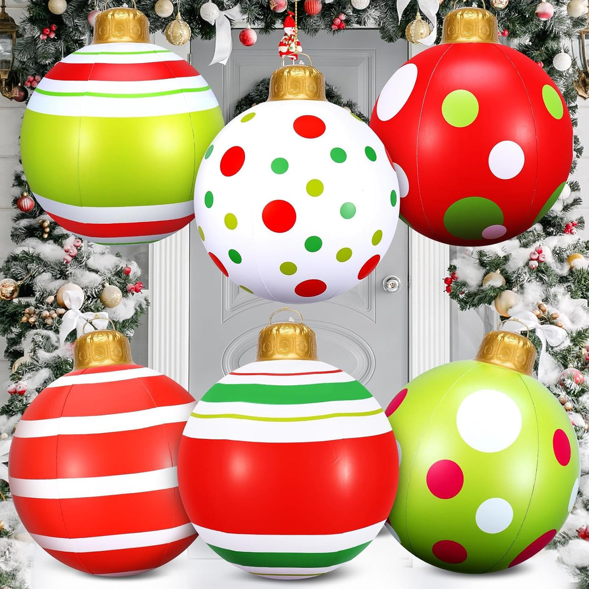 DERTE 6 Pcs Inflatable Christmas Ball Large Christmas Tree Ornaments / 24 Inch PVC Oversized Christmas Tree