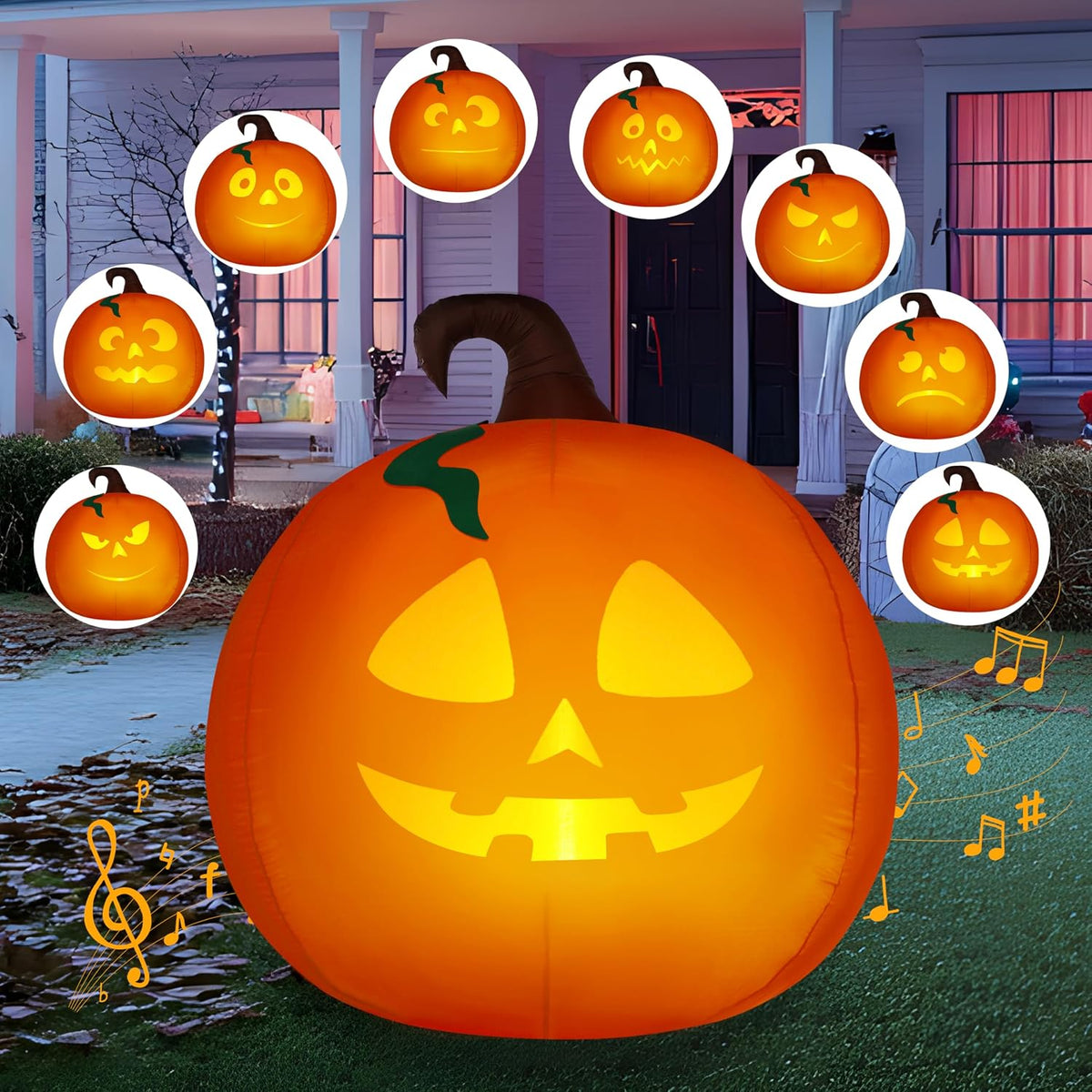 JOYIN 5 Ft Tall Halloween Inflatable Pumpkin Outdoor Decoration, Blow Up Pumpkin with Projector Face and